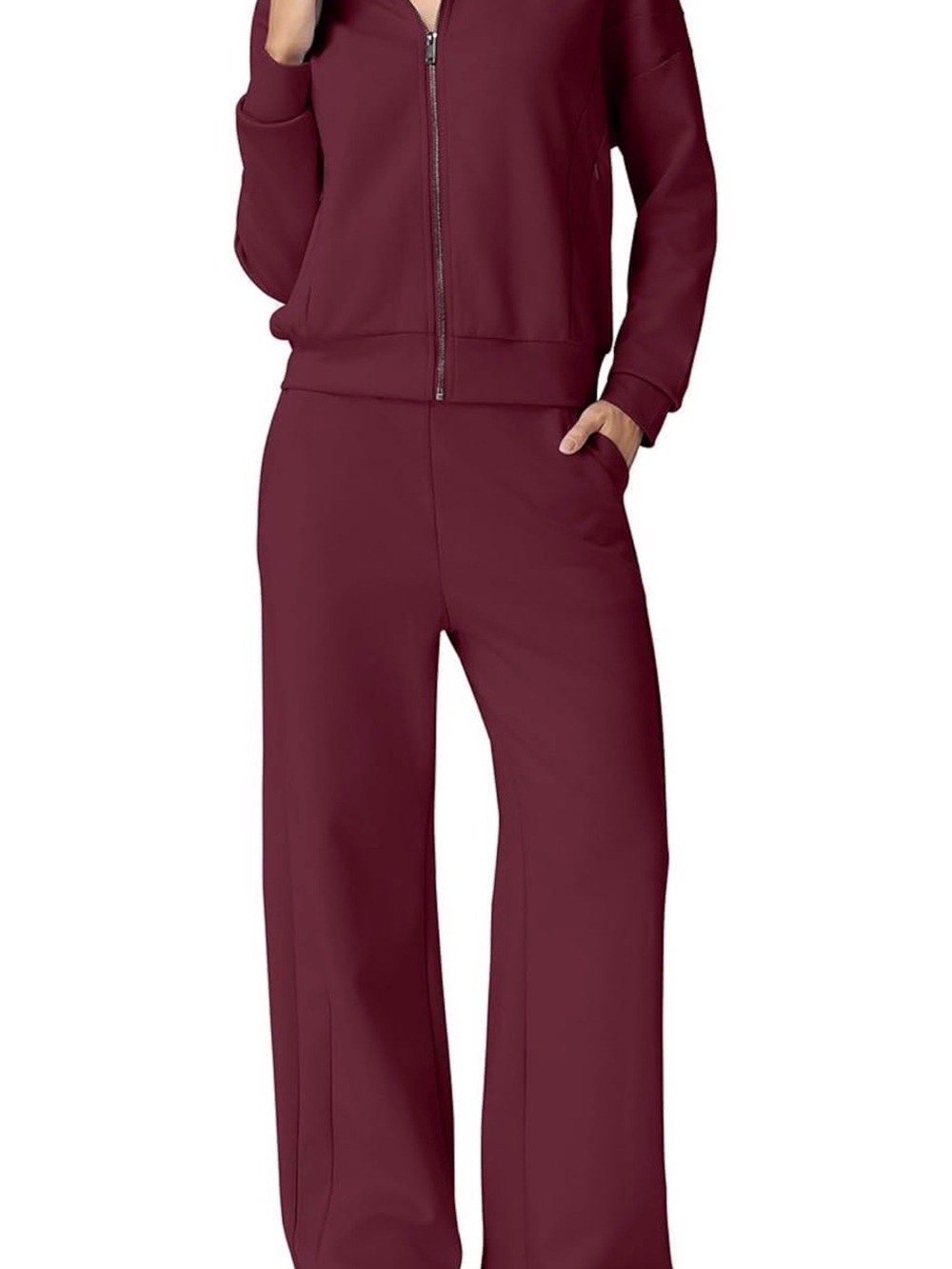 Wide-Leg Jumpsuit with Zip Front in Burgundy